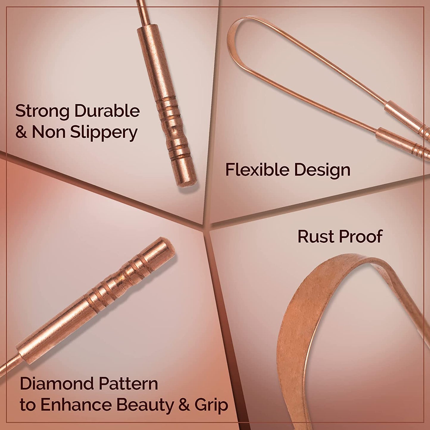 Nature's Own Copper Tongue Scrapper Made from 100% Copper with wider Handle for daily hygiene.