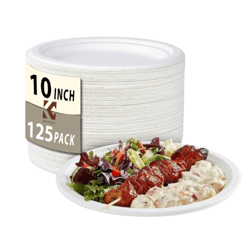 BAGASSE COMPOSTABLE DISPOSABLE PLATES MADE FROM 100% SUGAR FIBER - 10" - PACK OF 125