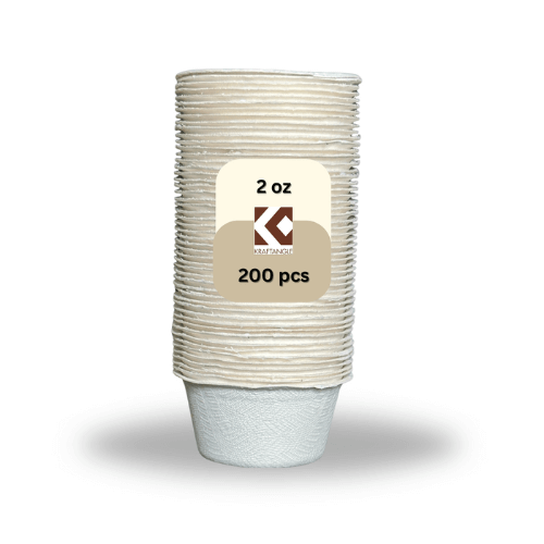 BAGASSE COMPOSTABLE DISPOSABLE PLATES MADE FROM 100% SUGAR FIBER - 2OZ CHUTTNEY BOWL - PACK OF 200
