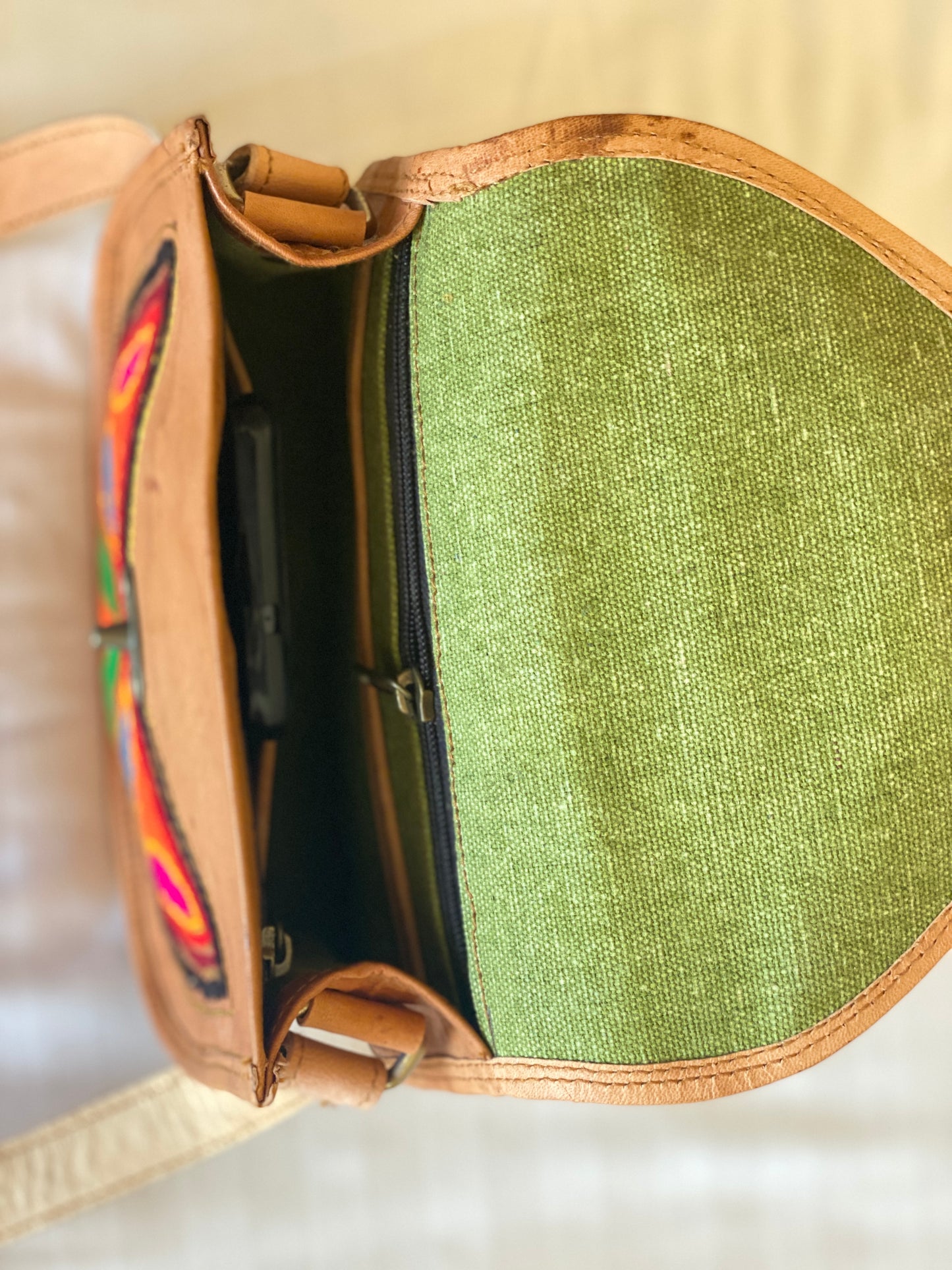 Nature's Own Genuine Leather Cross Body Bags with Hand Embroidery Work & Metal Buckle - Design No. NL118