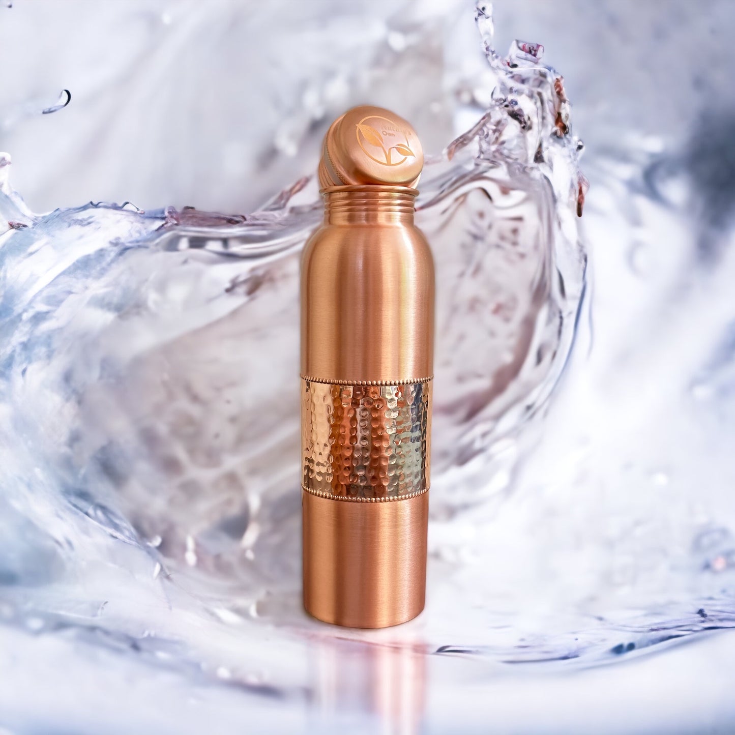 Nature’s Own Copper Water Bottle – 34 Oz Extra Large – Ayurvedic Pure Copper Water Bottle For Drinking – Drink More Water – Leak Proof – Jointless Water Bottle - Half Plain & Half Hammered Design 01