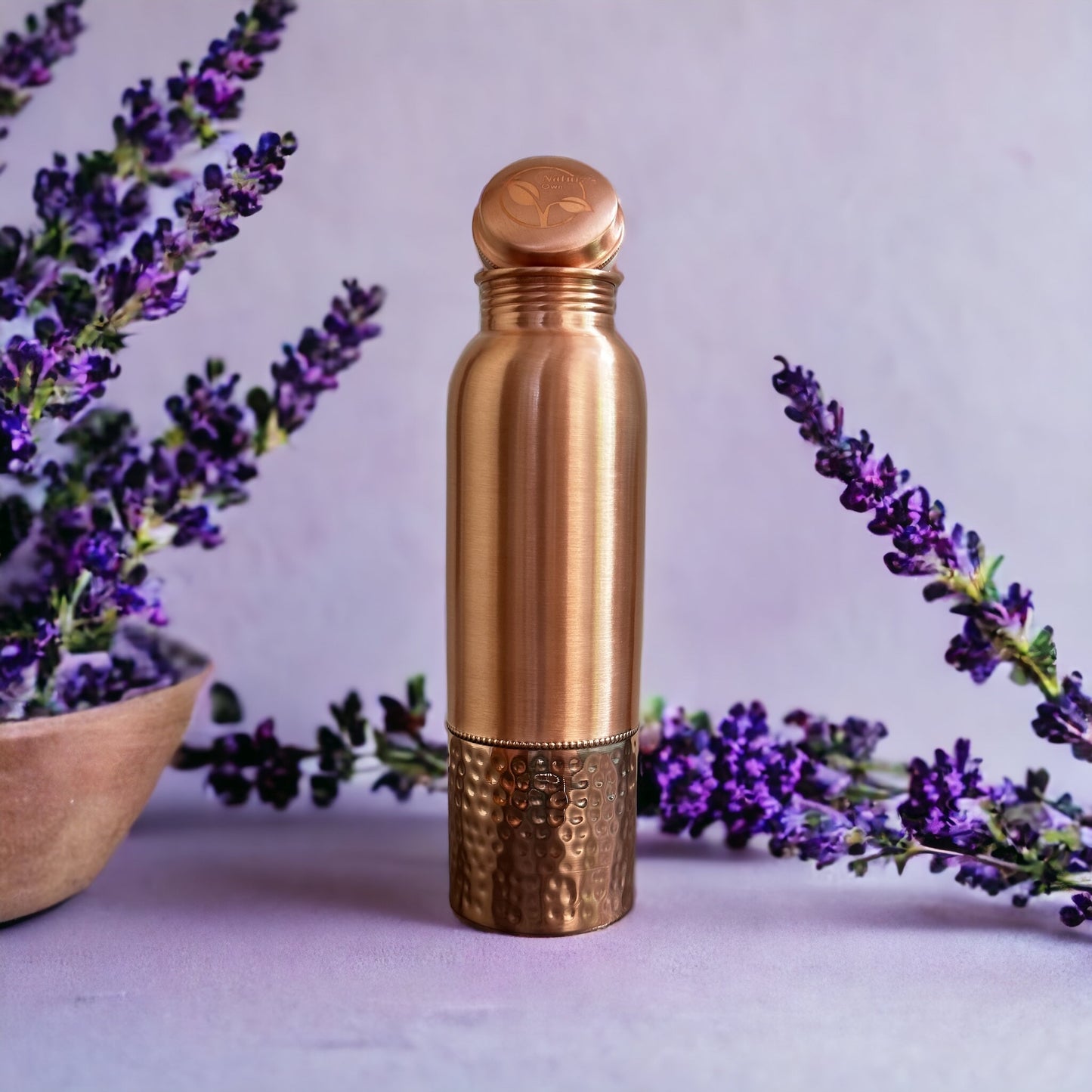 Nature’s Own Copper Water Bottle – 34 Oz Extra Large – Ayurvedic Pure Copper Water Bottle For Drinking – Drink More Water – Leak Proof – Jointless Water Bottle - Half Plain & Half Hammered Design