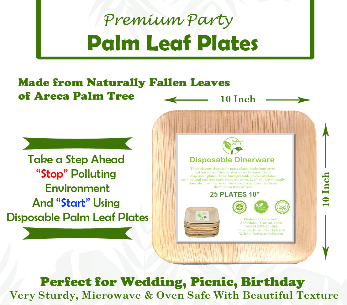 Nature's Own Palm Leaf Disposable Plates Pack of 50 Stronger Than Plastic and Paper Plates (10 x 6 inch square)
