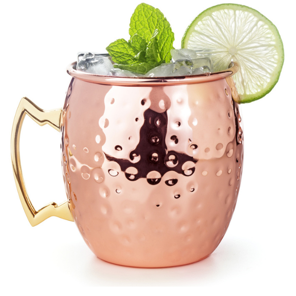 COPPER MUG MADE FROM 100% COPPER - HAMMERED WITH BRASS HANDLE