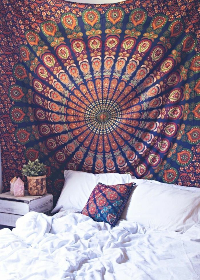 Nature's Own Indian hippie Bohemian Psychedelic Mirchi Yellow Blue Mandala Wall hanging Bedding Tapestry (Yellow Blue Pink, Twin (54x72Inches)(140x185cms))
