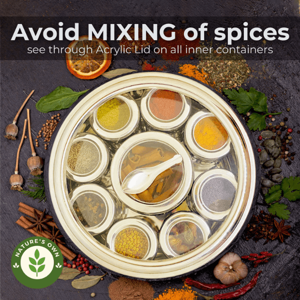 STAINLESS STEEL SPICE CONTAINER MADE FROM 100% STEEL MASALA DABBA - 9 DABBI