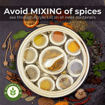 STAINLESS STEEL SPICE CONTAINER MADE FROM 100% STEEL MASALA DABBA - 9 DABBI