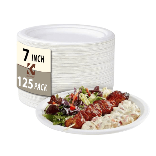 BAGASSE COMPOSTABLE DISPOSABLE PLATES MADE FROM 100% SUGAR FIBER - 7" - PACK OF 125