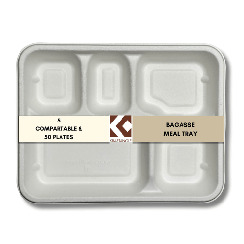 BAGASSE COMPOSTABLE DISPOSABLE PLATES MADE FROM 100% SUGAR FIBER - 5CP - PACK OF 50