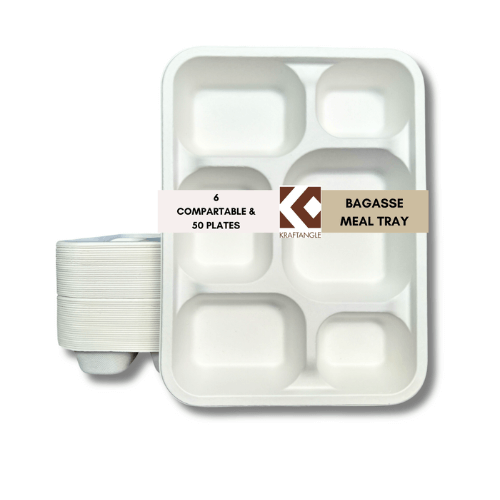 BAGASSE COMPOSTABLE DISPOSABLE PLATES MADE FROM 100% SUGAR FIBER - 6CP - PACK OF 50