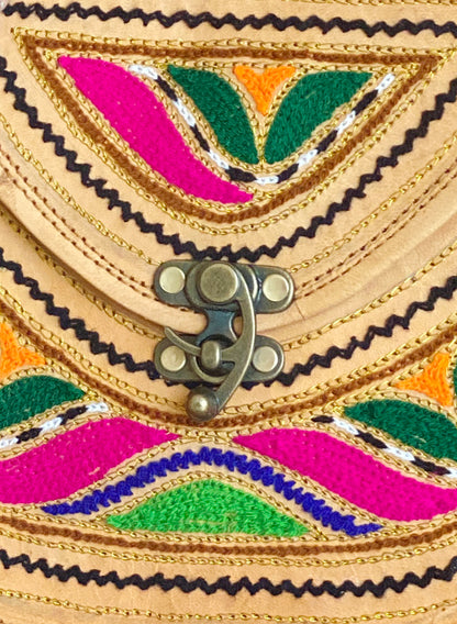 Nature's Own Genuine Leather Cross Body Bags with Hand Embroidery Work & Metal Buckle - Design No. NL110