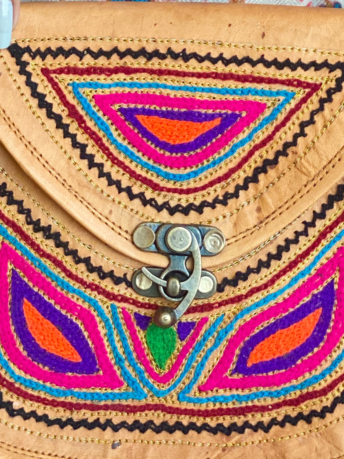 Nature's Own Genuine Leather Cross Body Bags with Hand Embroidery Work & Metal Buckle - Design No. NL112