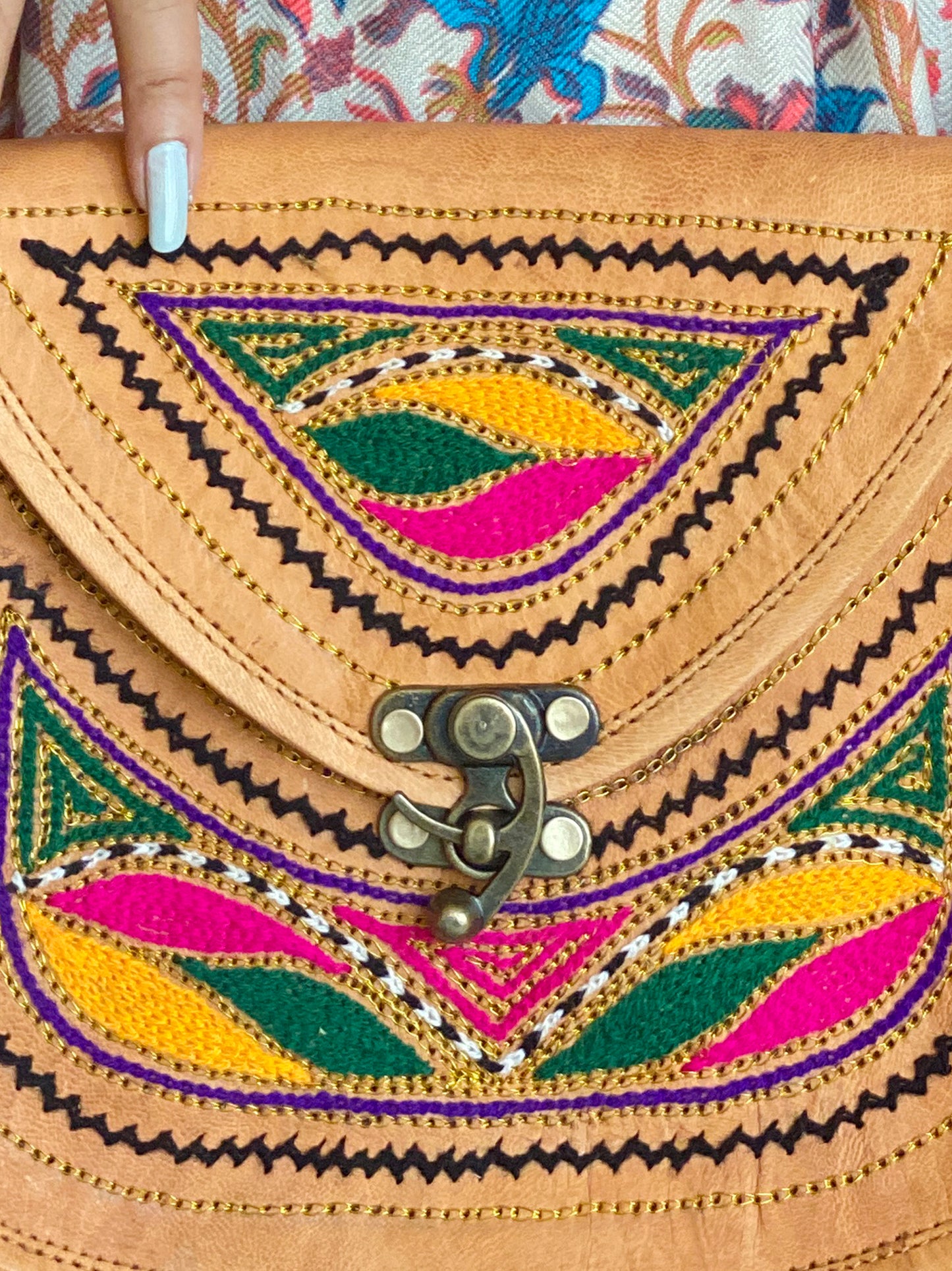 Nature's Own Genuine Leather Cross Body Bags with Hand Embroidery Work & Metal Buckle - Design No. NL113