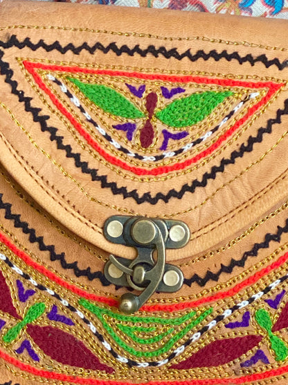 Nature's Own Genuine Leather Cross Body Bags with Hand Embroidery Work & Metal Buckle - Design No. NL116