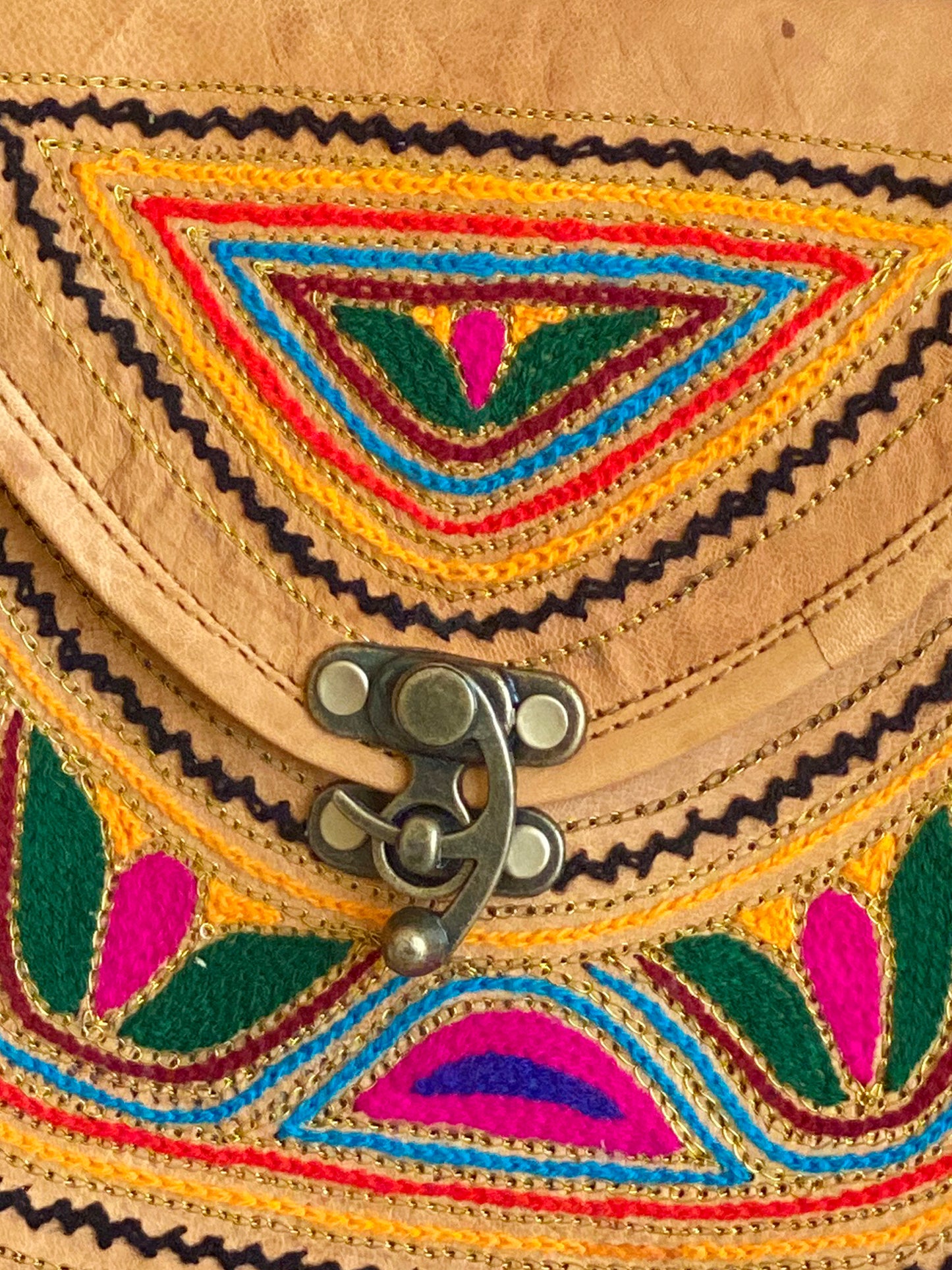 Nature's Own Genuine Leather Cross Body Bags with Hand Embroidery Work & Metal Buckle - Design No. NL117