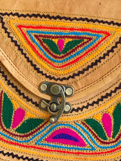 Nature's Own Genuine Leather Cross Body Bags with Hand Embroidery Work & Metal Buckle - Design No. NL117