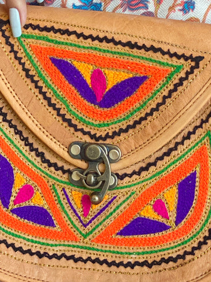 Nature's Own Genuine Leather Cross Body Bags with Hand Embroidery Work & Metal Buckle - Design No. NL119