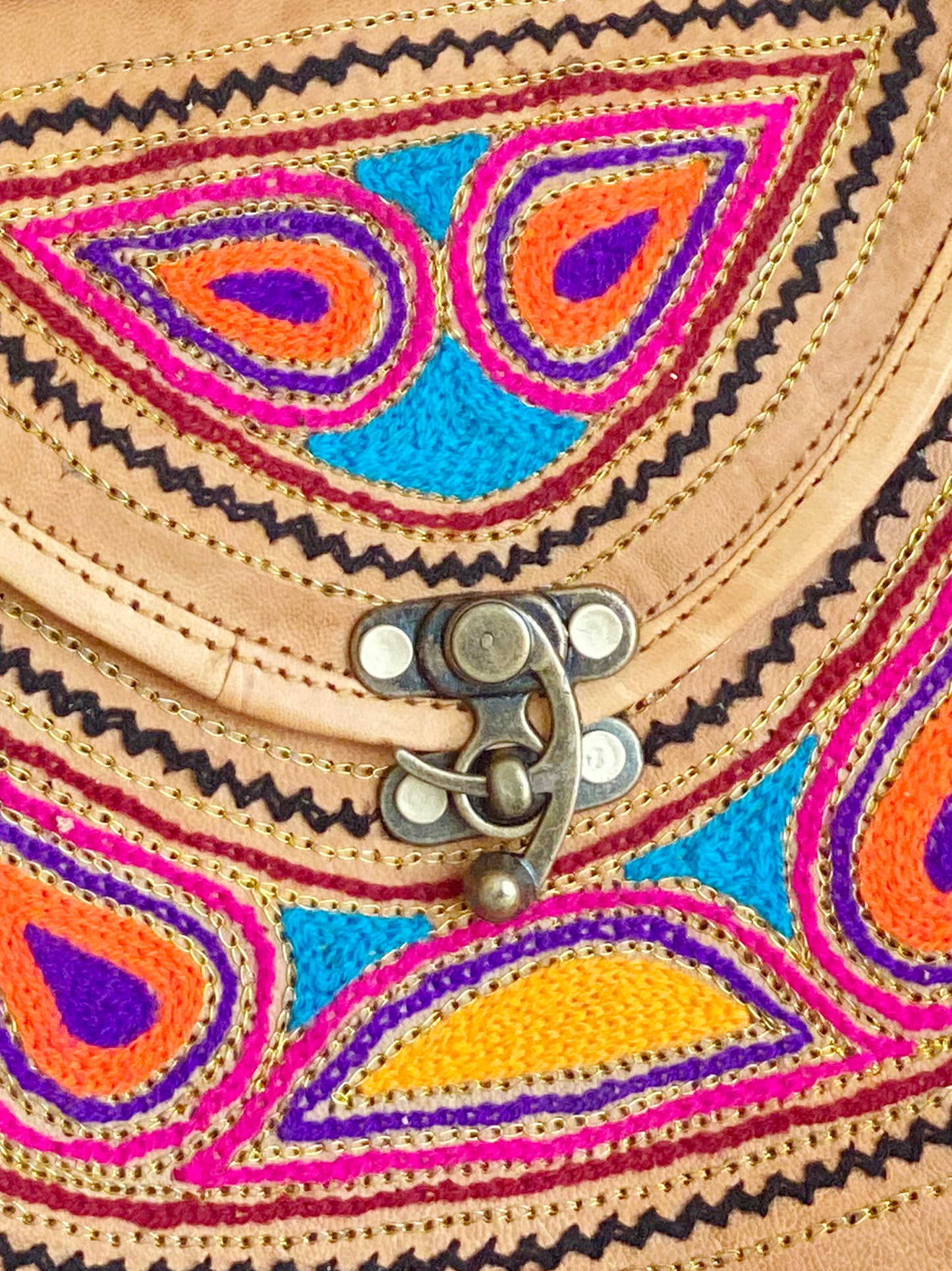 Nature's Own Genuine Leather Cross Body Bags with Hand Embroidery Work & Metal Buckle - Design No. NL121