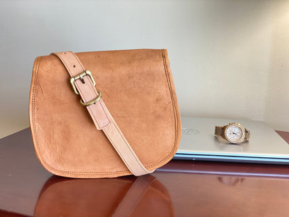 Nature's Own Genuine Leather Cross Body Bags with Hand Embroidery Work & Metal Buckle - Design No. NL116
