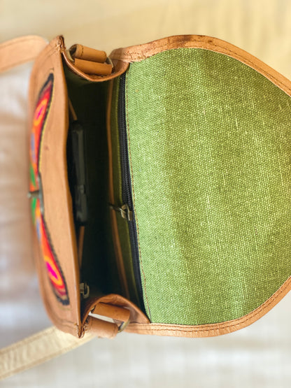 Nature's Own Genuine Leather Cross Body Bags with Hand Embroidery Work & Metal Buckle - Design No. NL109
