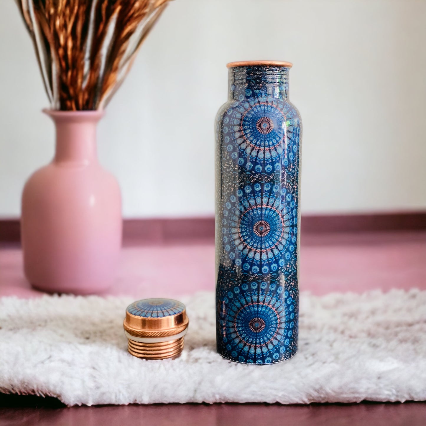 Nature’s Own Copper Water Bottle – 34 Oz Extra Large – Ayurvedic Pure Copper Water Bottle For Drinking – Drink More Water – Leak Proof – Jointless Water Bottle  - Mandala Design