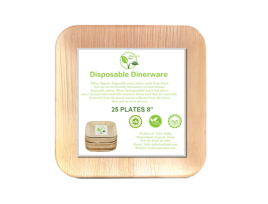 Nature's Own Palm Leaf Disposable Plates Pack of 25 Stronger Than Plastic and Paper Plates (8 inch square)