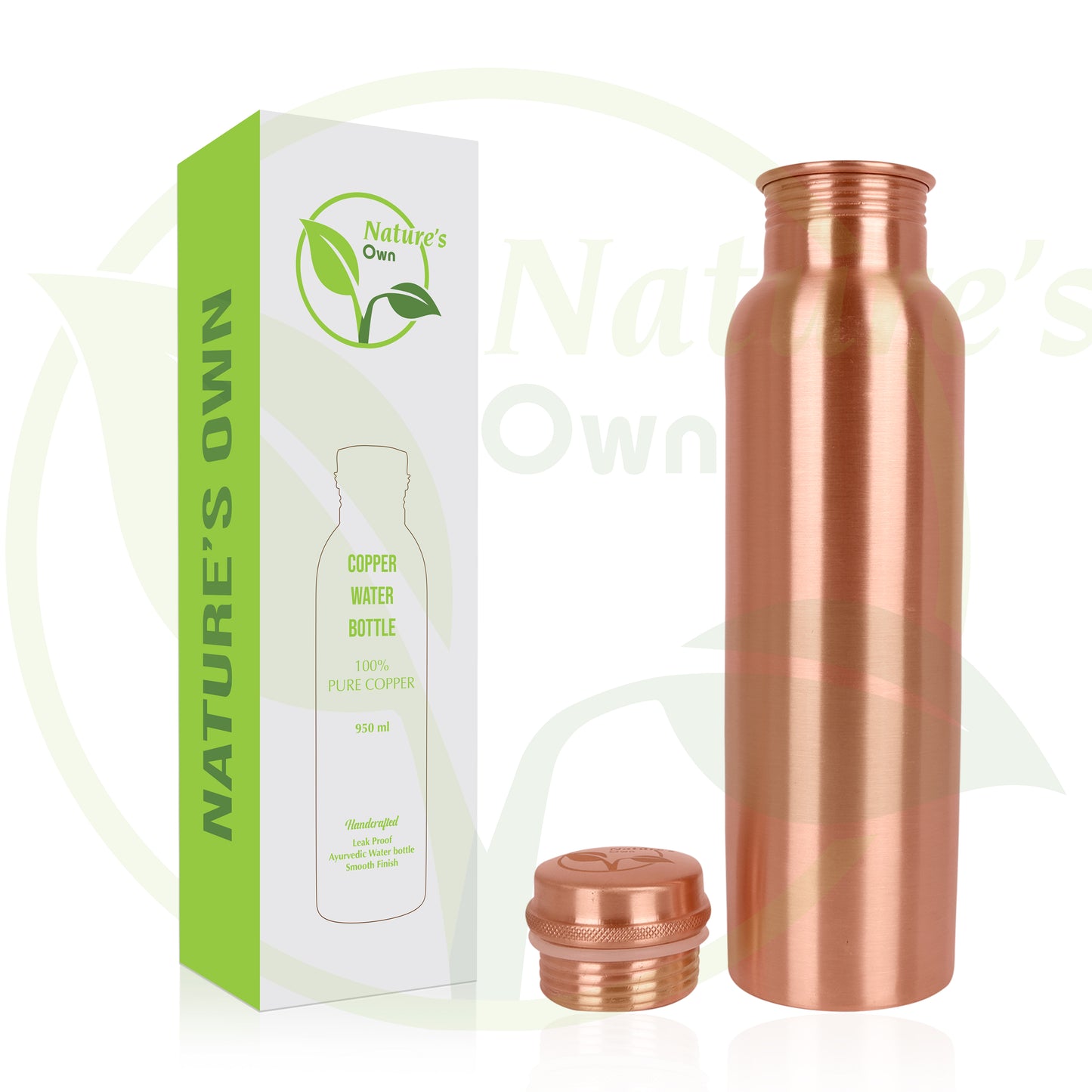 Nature’s Own Copper Water Bottle – 34 Oz Extra Large – Ayurvedic Pure Copper Water Bottle For Drinking – Drink More Water – Leak Proof – Jointless Water Bottle  - Plain Design