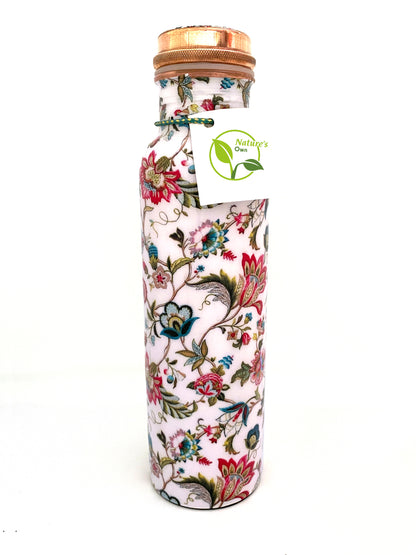 Nature’s Own Copper Water Bottle – 34 Oz Extra Large – Ayurvedic Pure Copper Water Bottle For Drinking – Drink More Water – Leak Proof – Jointless Water Bottle  - Multicolor Floral Design
