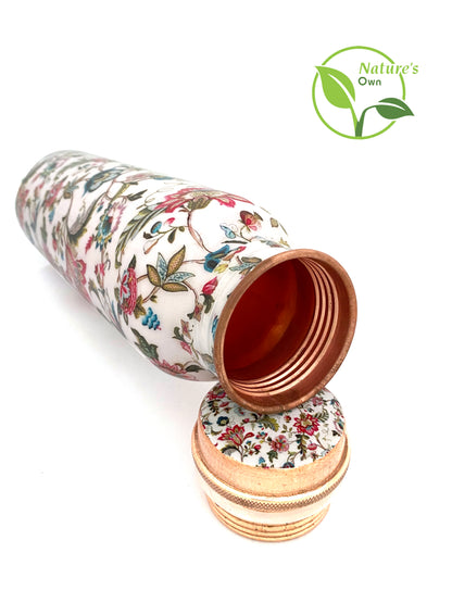 Nature’s Own Copper Water Bottle – 34 Oz Extra Large – Ayurvedic Pure Copper Water Bottle For Drinking – Drink More Water – Leak Proof – Jointless Water Bottle  - Multicolor Floral Design