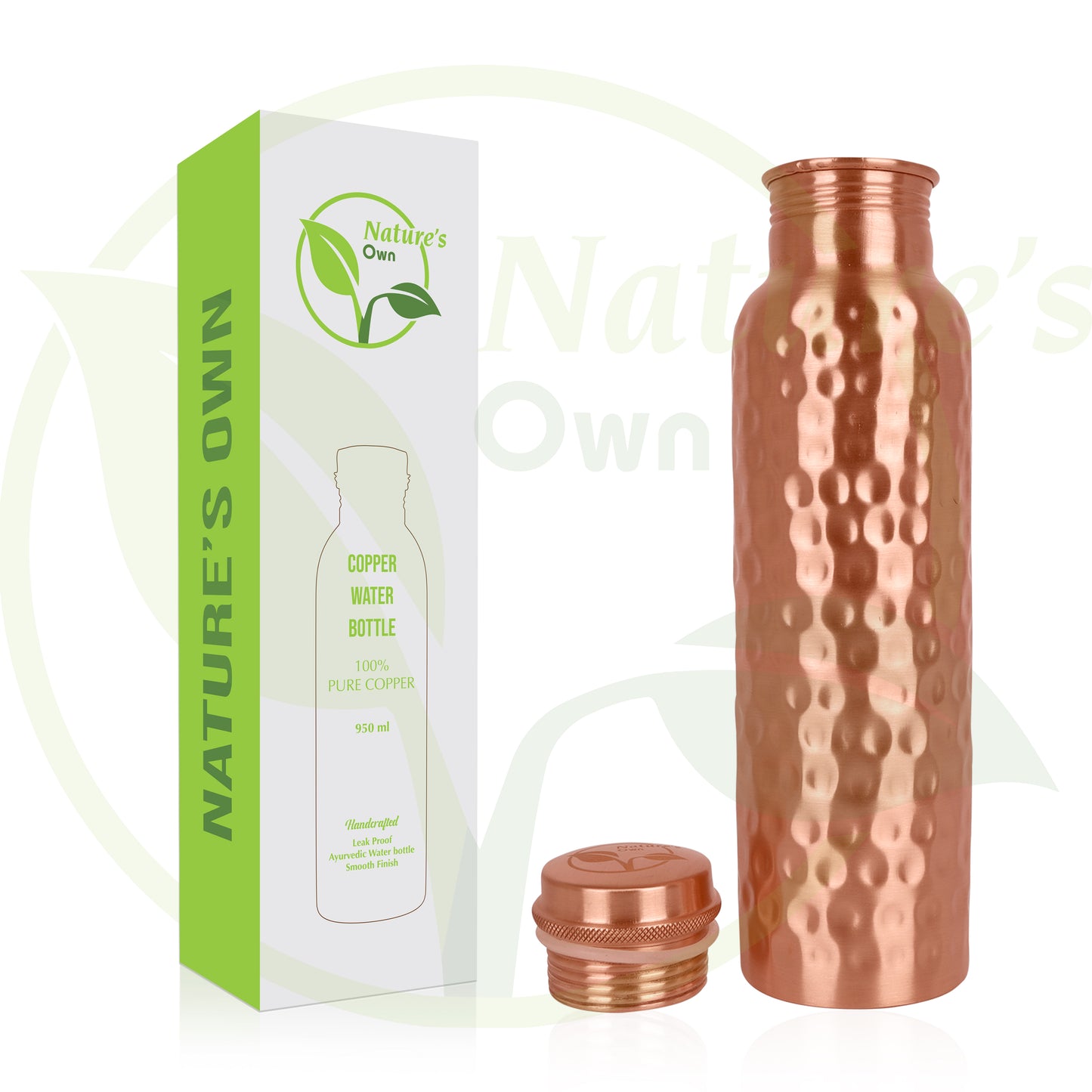 Nature’s Own Copper Water Bottle – 34 Oz Extra Large – Ayurvedic Pure Copper Water Bottle For Drinking – Drink More Water – Leak Proof – Jointless Water Bottle  - Hammered Design