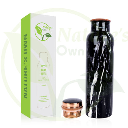 Nature’s Own Copper Water Bottle – 34 Oz Extra Large – Ayurvedic Pure Copper Water Bottle For Drinking – Drink More Water – Leak Proof – Jointless Water Bottle  - Italian Marble Design