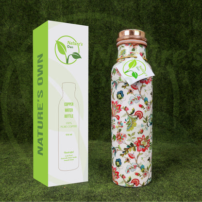 Nature’s Own Copper Water Bottle – 34 Oz Extra Large – Ayurvedic Pure Copper Water Bottle For Drinking – Drink More Water – Leak Proof – Jointless Water Bottle  - Multicolor Floral Design