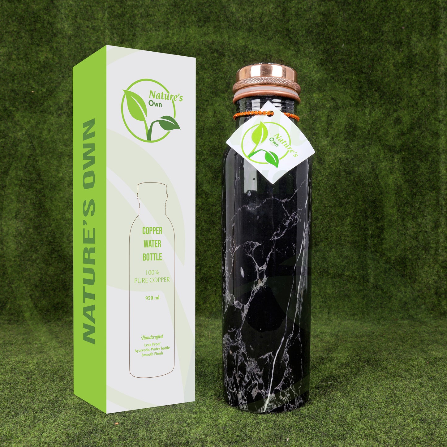 Nature’s Own Copper Water Bottle – 34 Oz Extra Large – Ayurvedic Pure Copper Water Bottle For Drinking – Drink More Water – Leak Proof – Jointless Water Bottle  - Italian Marble Design