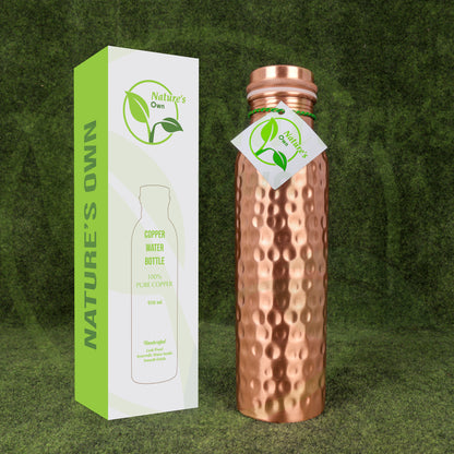 Nature’s Own Copper Water Bottle – 34 Oz Extra Large – Ayurvedic Pure Copper Water Bottle For Drinking – Drink More Water – Leak Proof – Jointless Water Bottle  - Hammered Design