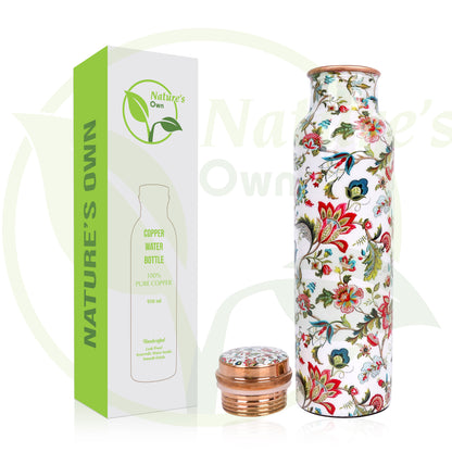 Nature’s Own Copper Water Bottle – 34 Oz Extra Large – Ayurvedic Pure Copper Water Bottle For Drinking – Drink More Water – Leak Proof – Jointless Water Bottle  - Multicolor Floral Design