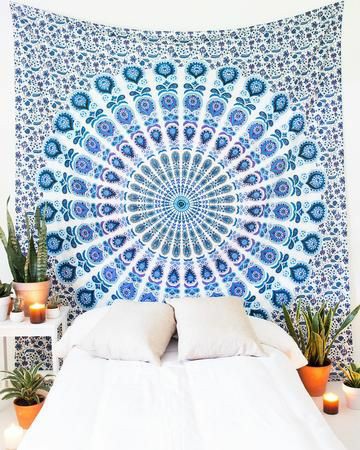 Nature's Own Mandala Tapestry Mirchi White Blue