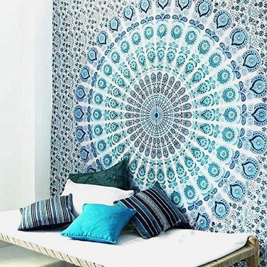 Nature's Own Mandala Tapestry Mirchi White Blue