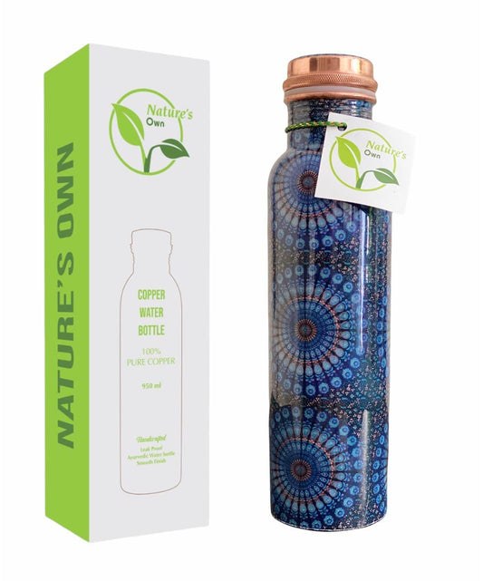 Nature’s Own Copper Water Bottle – 34 Oz Extra Large – Ayurvedic Pure Copper Water Bottle For Drinking – Drink More Water – Leak Proof – Jointless Water Bottle  - Mandala Design